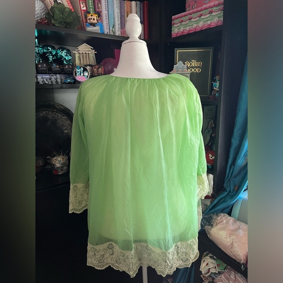 Vintage lime green robe or bed jacket chiffon and lace - Picture 7 of 8